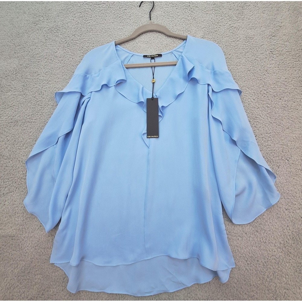 Kobi Halperin Blouse Womens Medium Deep Sky Blue Adelynn 100% Silk Old‎ Money